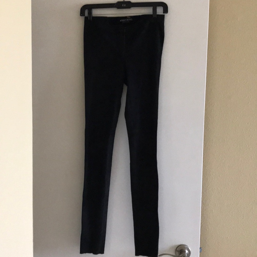 Alice + Olivia black suede leather leggings.